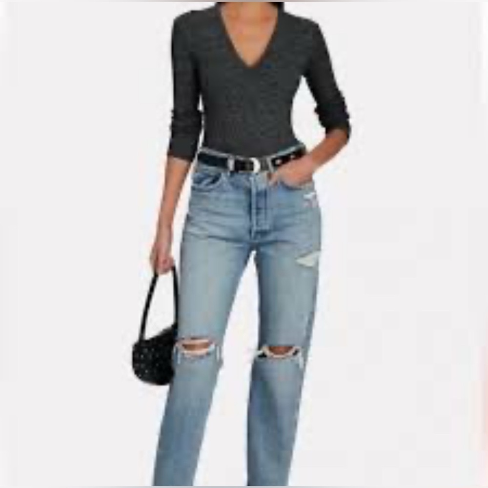 AGOLDE Tavi Mélange Rib Knit V Neck Sexy Bodysuit Size Medium - Picture 13 of 13